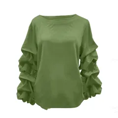 Pleated Fashion Niche Design Sense Top For Women - Army Green - View 1