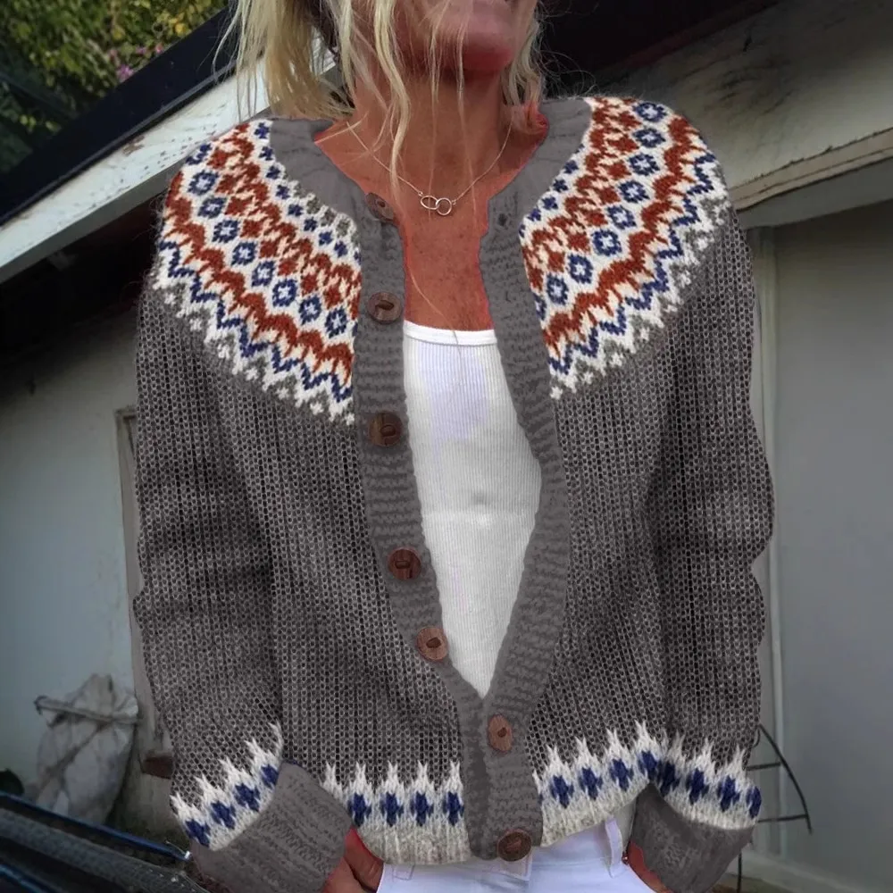 Cardigan Color-blocked Loose-fitting Fashionable Knitwear - 8938Color-5Xl