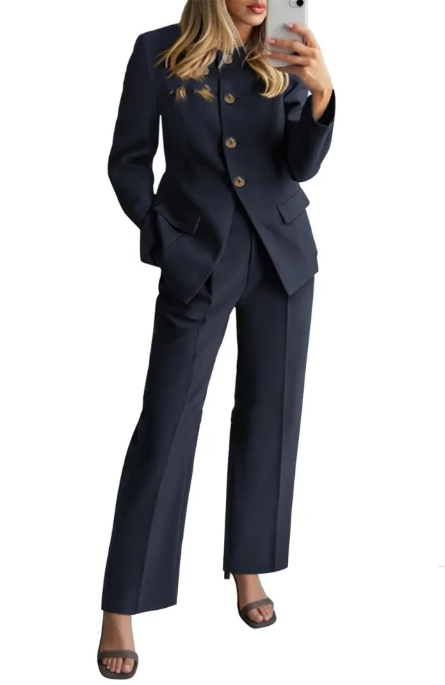 Pantsuit Workplace High end Two piece Set For Women Dark Blue - Shop at LoveMi