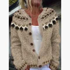 Cardigan Colour-blocked Loose-fitting Fashionable Knitwear - 8958Color-3Xl - View 1