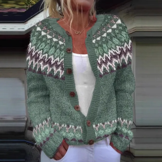 Cardigan Color blocked Loose fitting Fashionable Knitwear 8936Green - Shop at LoveMi