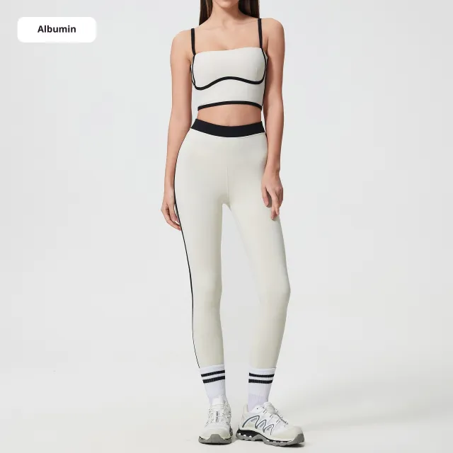 Contrast Color Fast drying Sports Vest Women's Fitness Shockproof Fixing Cup Summer High Elastic Yoga Clothes Outfit Top Xl Albumin Set - Shop at LoveMi