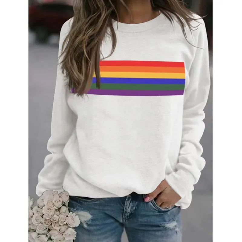 Color Striped Print Round Neck Pullover Long Sleeve Sweater - Tmw1615-M