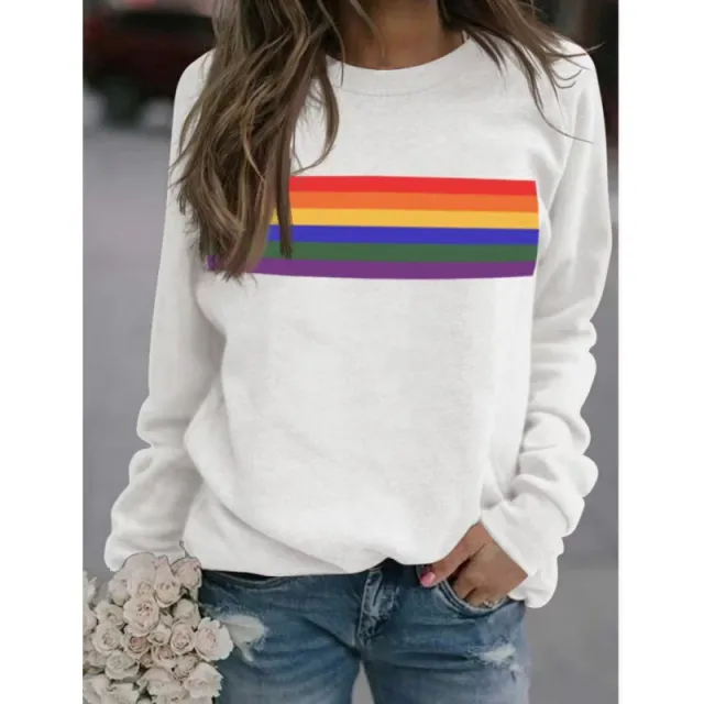 Color Striped Print Round Neck Pullover Long Sleeve Sweater Tmw1615 M - Shop at LoveMi