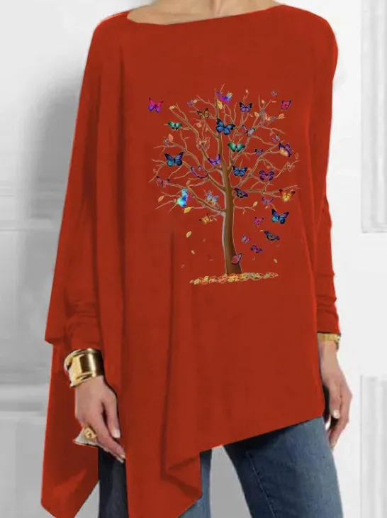 Butterflies Tree Women's Plus Size Tops Dark Red - Shop at LoveMi