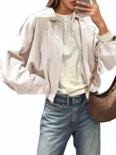 Fashion Pilot Zip-up Jacket Top - Beige Apricot - View 1