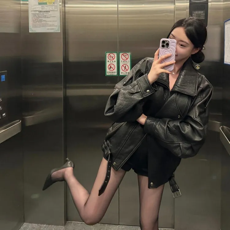 Vintage Industrial Leather Jacket With A High-end Feel - Black