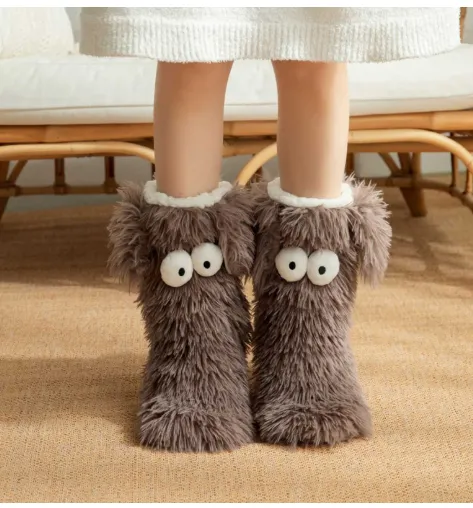 Thickened And Fleece Anti slip Women's Plush Snow Socks And Shoe Covers Coffee - Shop at LoveMi