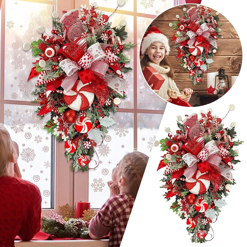 Christmas Wreath Candy Upside Down Tree Garland Artificial Xmas