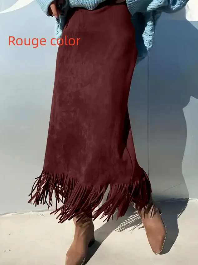 Women's Fashionable Elegant Long Suede Skirt Comfortable Slim Fit - Rouge Color-S