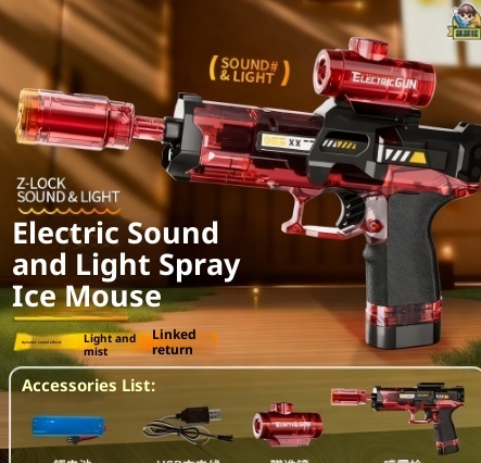 Children's Ice Mouse Spray Flamethrower Electric Toy Gun Sound Light Vibration Telescopic Boy Glowing Simulation Musical Gun Smoke