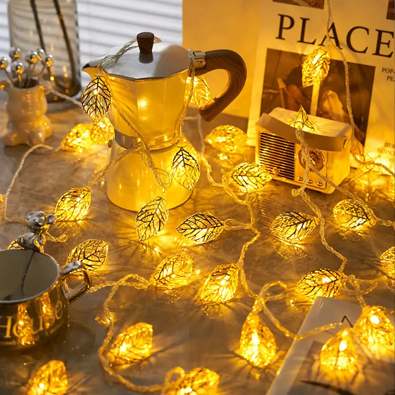 LED Hollow Leaf Gold-plated Color Girl Heart Room Bedroom Decoration String Lights