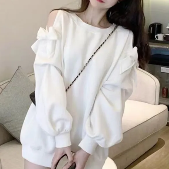 Spring And Autumn Thin Oversized No Hood Ins-style Mid-length Top - White