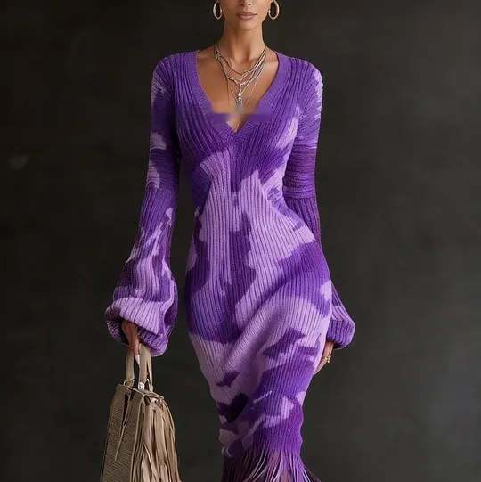 Women's Wool Dress Creative Vintage Print Comfortable Soft Slim Fit 7 Style 3Xl - Shop at LoveMi