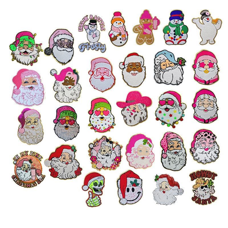 Christmas Tree Old Man Head Cartoon Decorative Towel Embroidery Cloth Patch — image 1