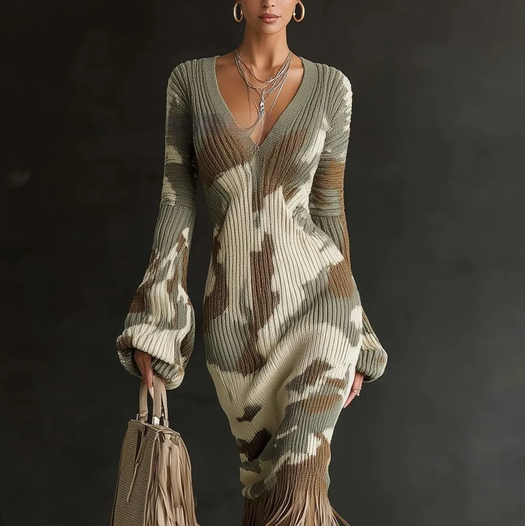 Women's Wool Dress Creative Vintage Print Comfortable Soft Slim Fit - 1 Style-S
