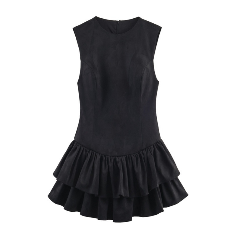 Women's Suede Texture Effect Short Dress Black - Shop at LoveMi