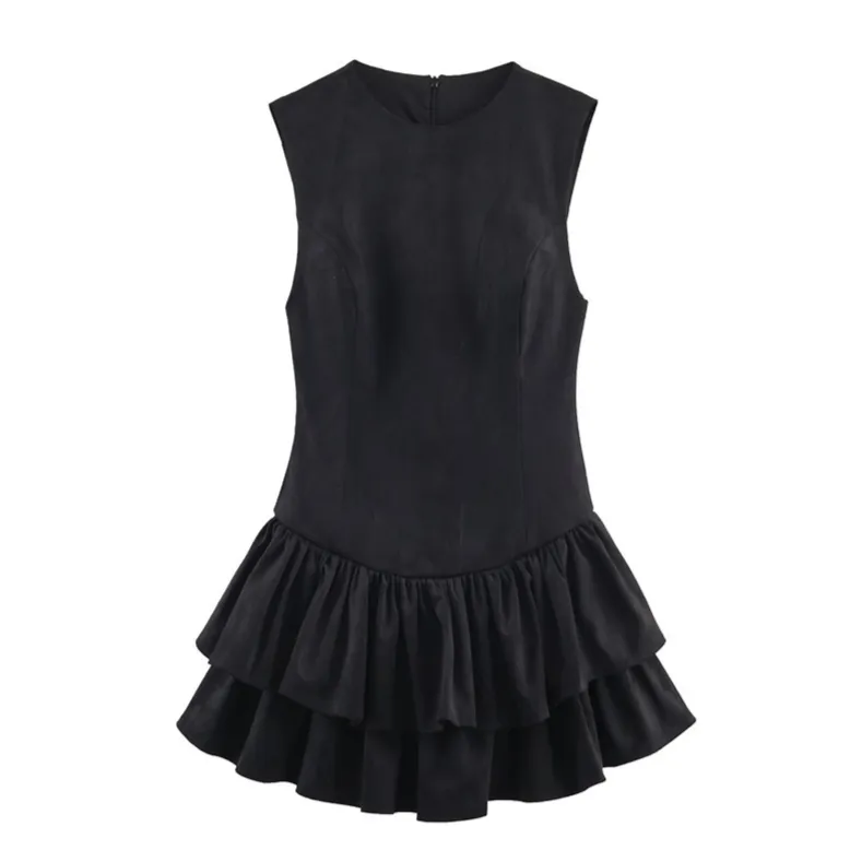 Women's Suede Texture Effect Short Dress - Black