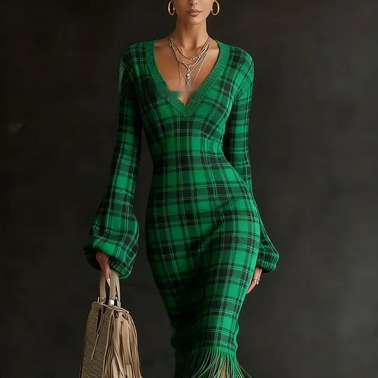 Women's Wool Dress Creative Vintage Print Comfortable Soft Slim Fit - 3Style-M