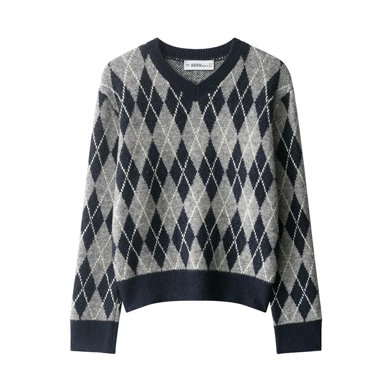 Fashion Diamond Pattern Knit Sweater For Women