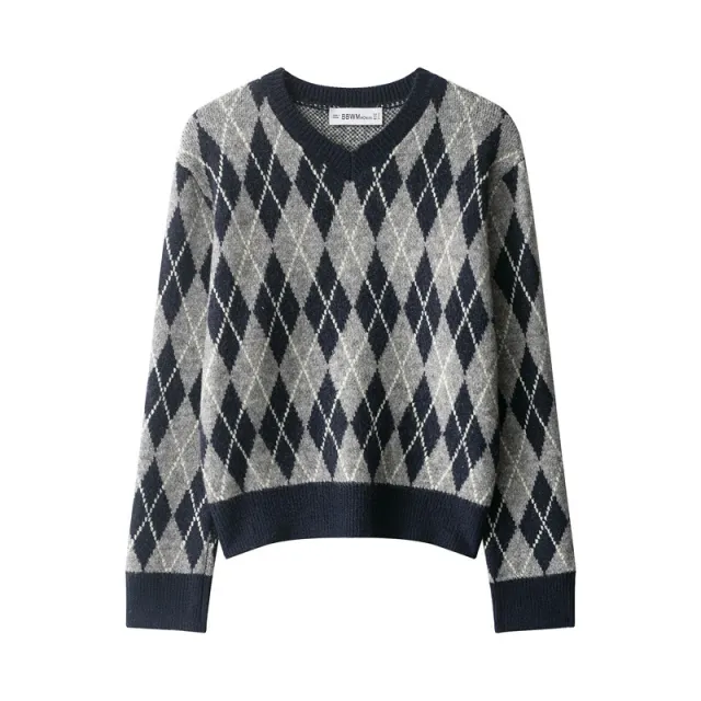 Fashion Diamond Pattern Knit Sweater For Women - Shop at LoveMi