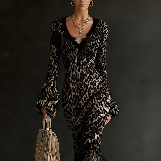 Women's Wool Dress Creative Vintage Print Comfortable Soft Slim Fit - 9 Style-Xs