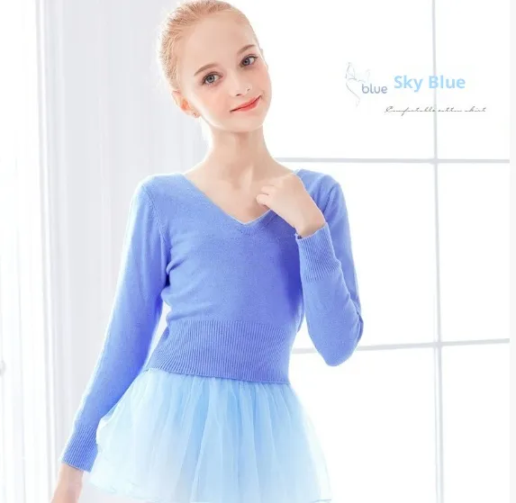 Girls' Autumn And Winter Solid Color Casual Ballet Jacket - Sky Blue