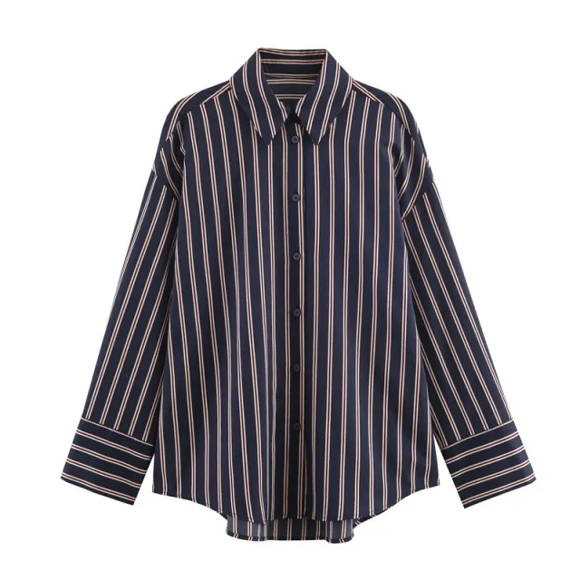 Fashionable Casual Versatile Loose Lapel Stripe Shirt Picture Color M - Shop at LoveMi