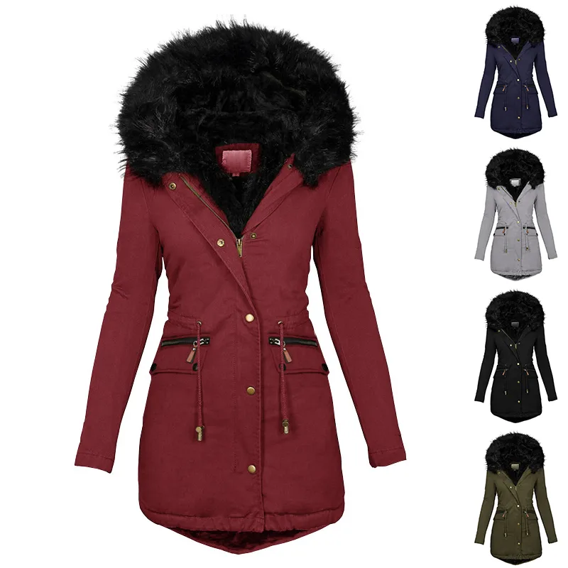 Women's Plush Hooded Parkas Winter Warm Thick Zip-up Jackets