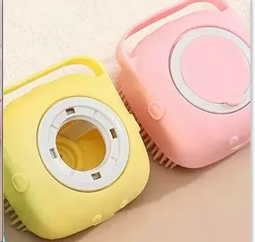 Silicone Dog Bath Massage Gloves Brush Pet Cat Bathroom Cleaning Tool Comb Brush For Dog Can Pour Shampoo Dog Grooming Supplies Pink And Yellow - Shop at LoveMi