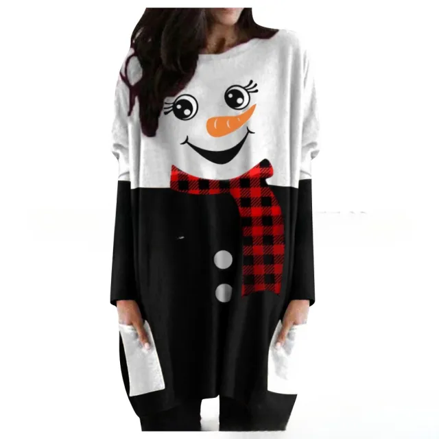 European And American Autumn And Winter Christmas Snowman Printed Long sleeved Bottoming Shirt Flower No1 2Xl - Shop at LoveMi