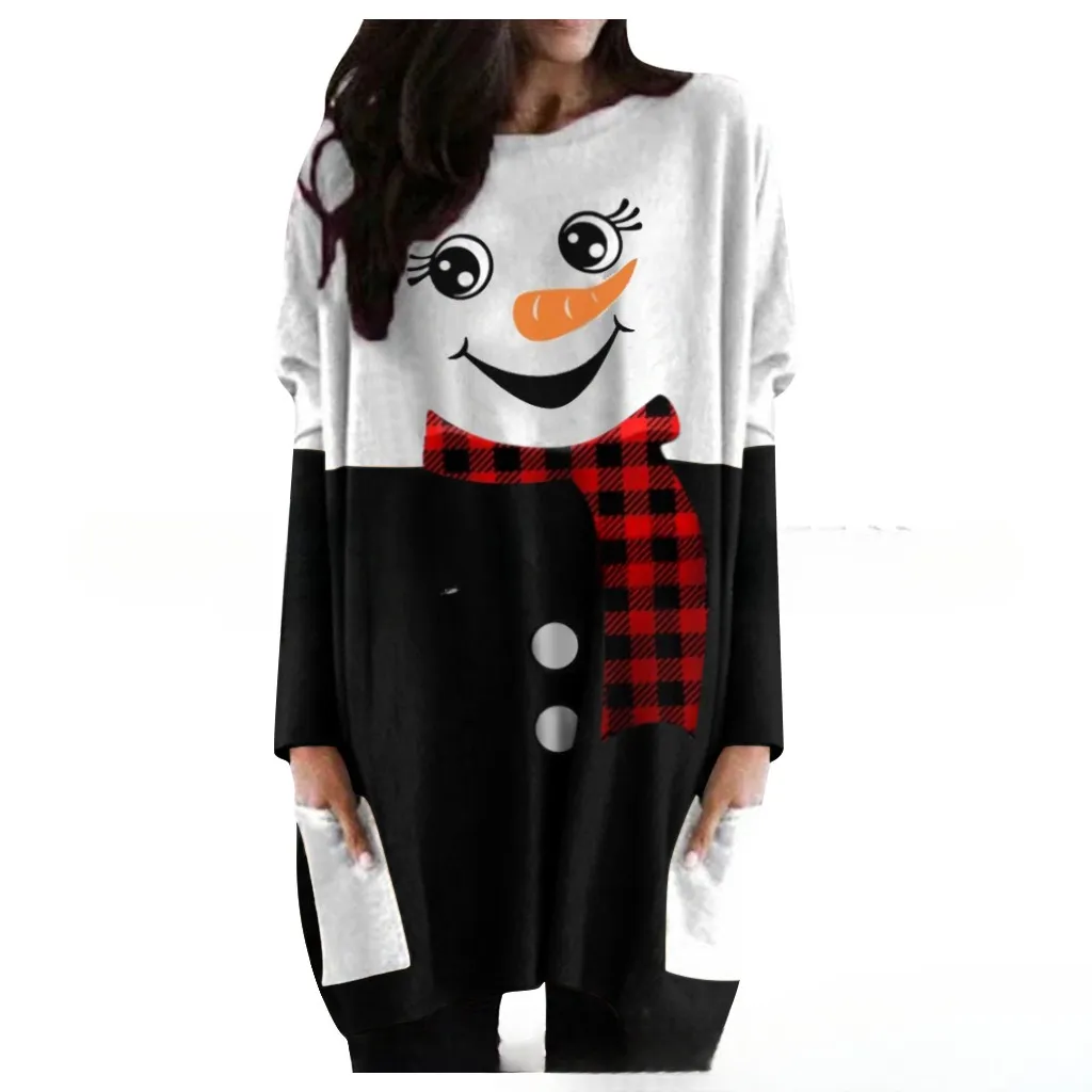 European And American Autumn And Winter Christmas Snowman Printed Long-sleeved Bottoming Shirt - Flower No1-2Xl