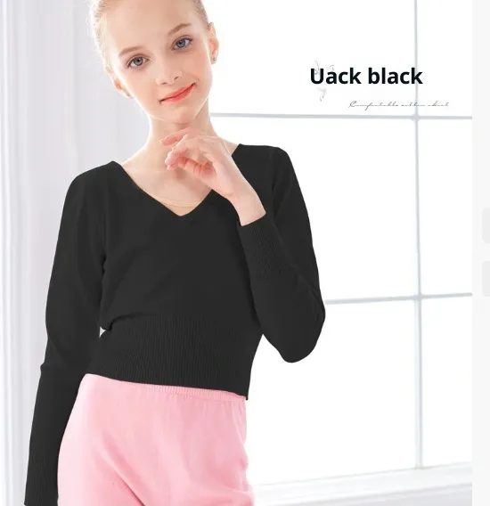 Girls' Autumn And Winter Solid Color Casual Ballet Jacket - Black