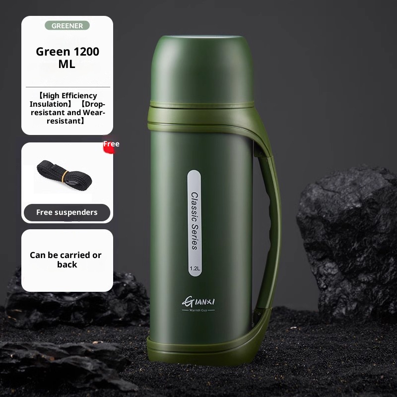 Large Capacity Portable Travel Mug With Double Lid Insulated Water Bottle Green - Shop at LoveMi
