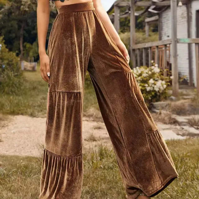 Fashion Trend Casual Flared Wide leg Pants Women Chestnut - Shop at LoveMi