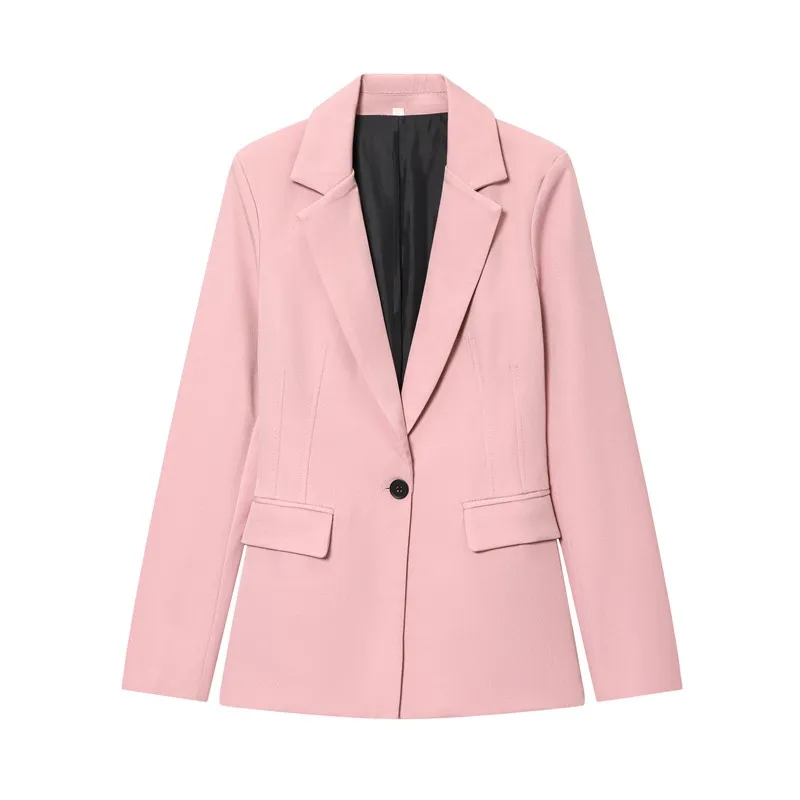 Slim-fit Long-sleeve Suit Jacket Flared Pants For Women - Pink Top
