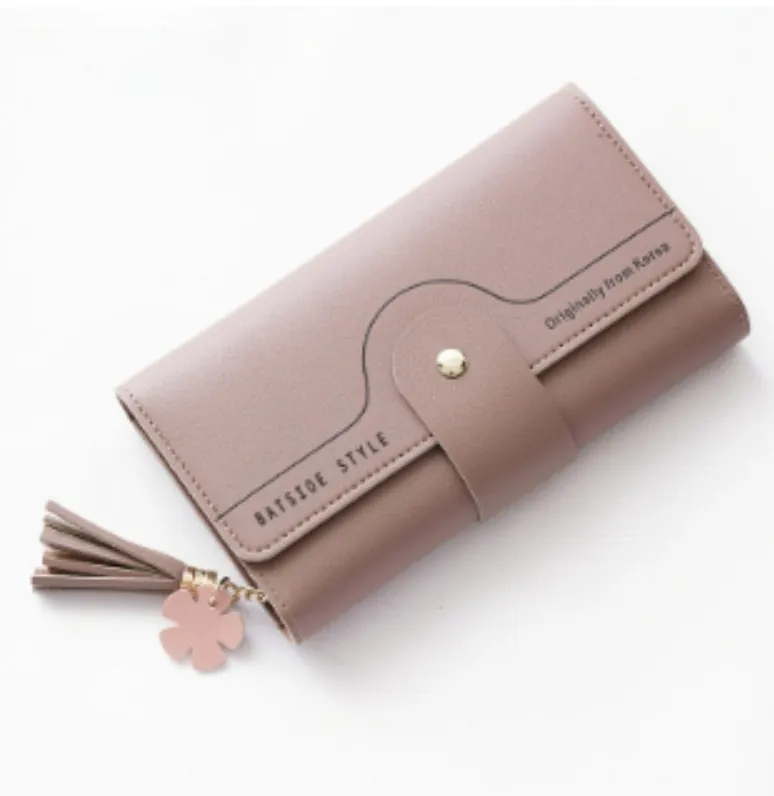 Geometric Alphabet Buckle Clutch Tassel Petal Long Ladies Wallet - Apricot
