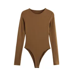 Women's Long-sleeved Bodysuit - Toffee Colours - View 1
