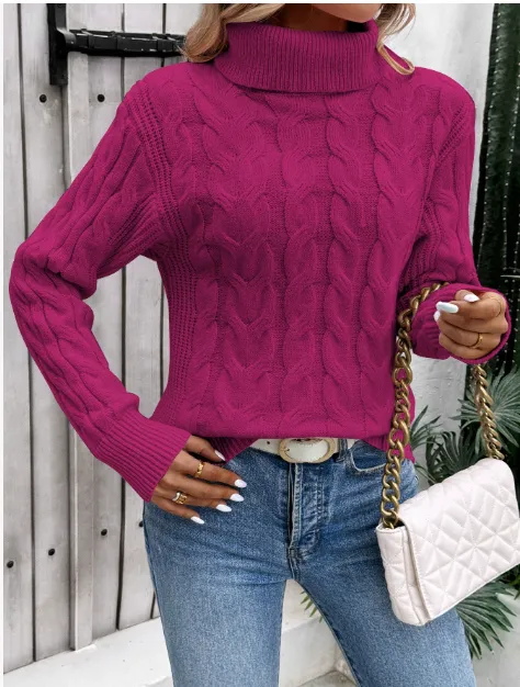 Women's Cable knit Turtleneck Sweater Rose - Shop at LoveMi