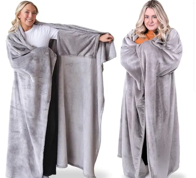 TV Blanket Function Wearable Lazy Sleeves Blanket Anti flannel Cape Cloak Gray - Shop at LoveMi