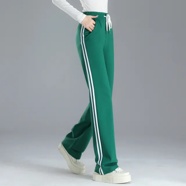 Straight leg Sweatpants, Black And White Striped, Double stripe, High waisted, Wide leg Drape Pants Green - Shop at LoveMi