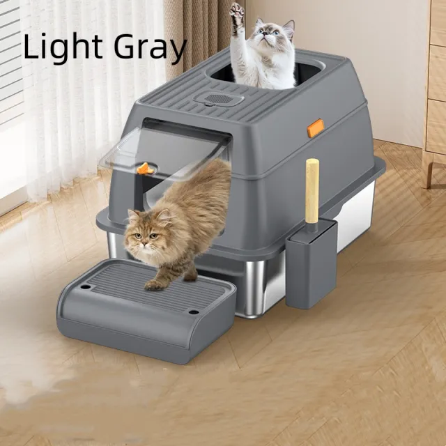 Large Anti odor Fully Enclosed Stainless Steel Litter Box Light Gray - Shop at LoveMi