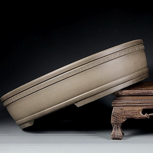 Handmade Antique Oval Black Clay 34cm Pine And Wax Plum