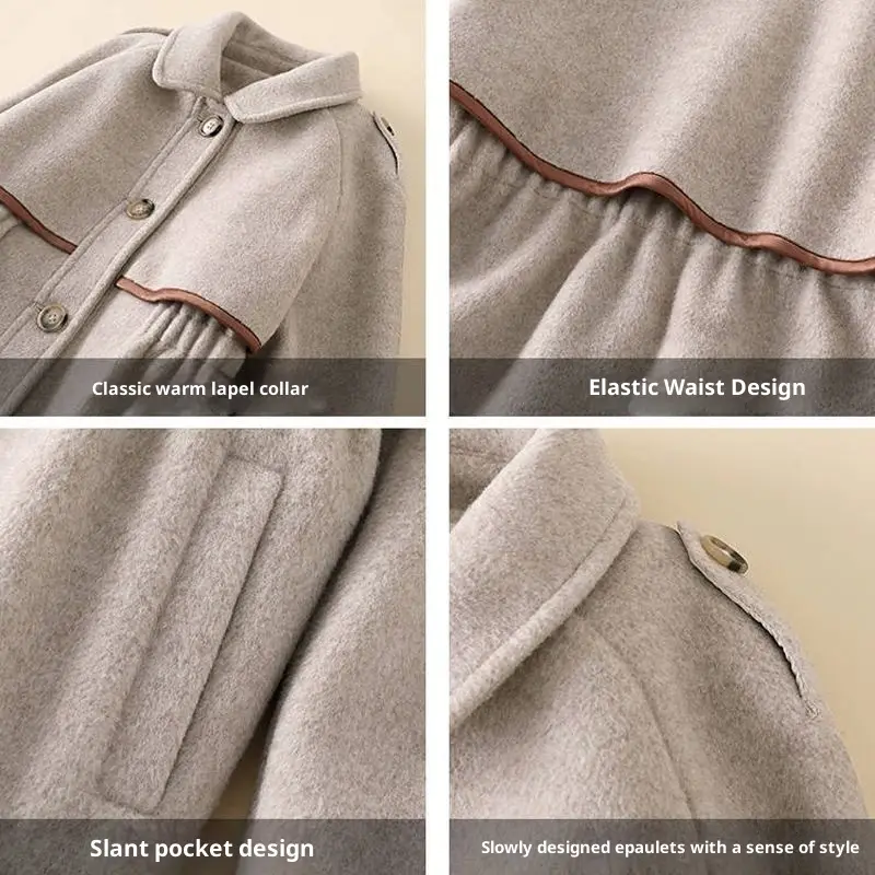Quilted Solid-color Princess Mid-old Girl Waist-cinching Double-faced Coat