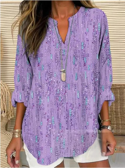 Casual Printed V neck Top T shirt Women's Clothing Jltx02Tcfs5007 L - Shop at LoveMi