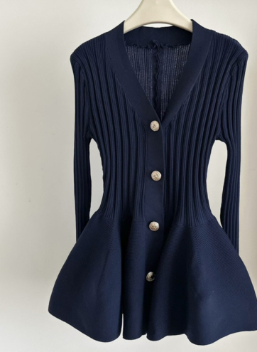 Slim fit V neck Floral Metal Button Wrap Dress Navy - Shop at LoveMi