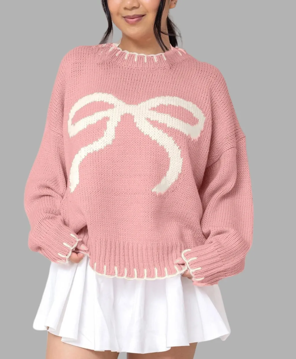 Idle Style Loose Outer Wear Knitted Sweater - Pink