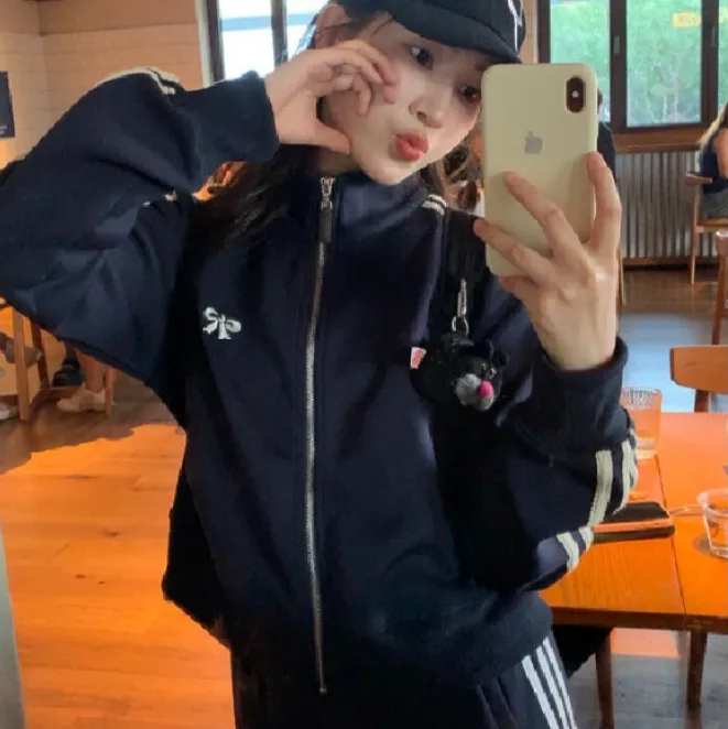 Retro Baseball Jacket Women's Loose Casual - Navy