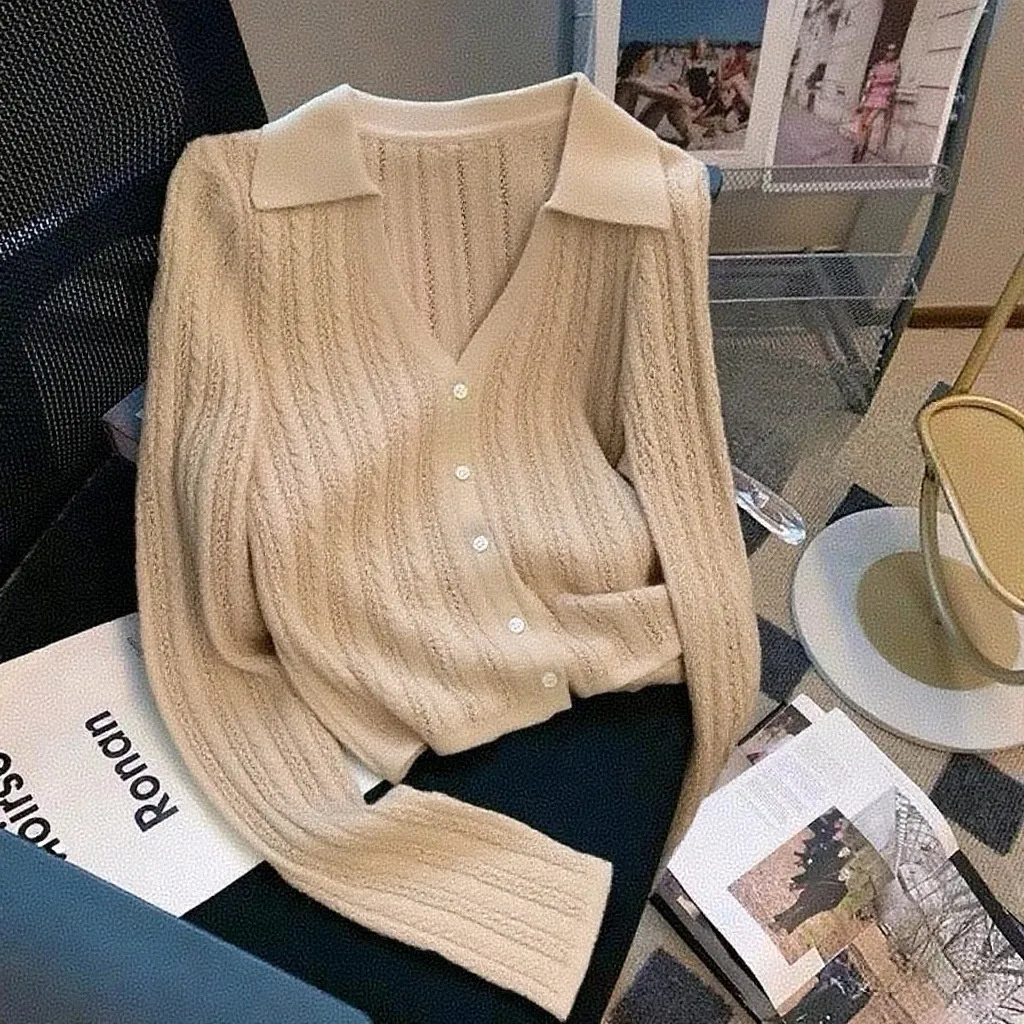 Women's New Designer Niche Long Sleeve Sweater - Khaki