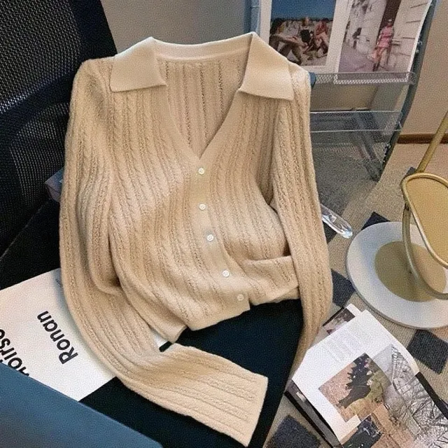 Women's New Designer Niche Long Sleeve Sweater Khaki - Shop at LoveMi